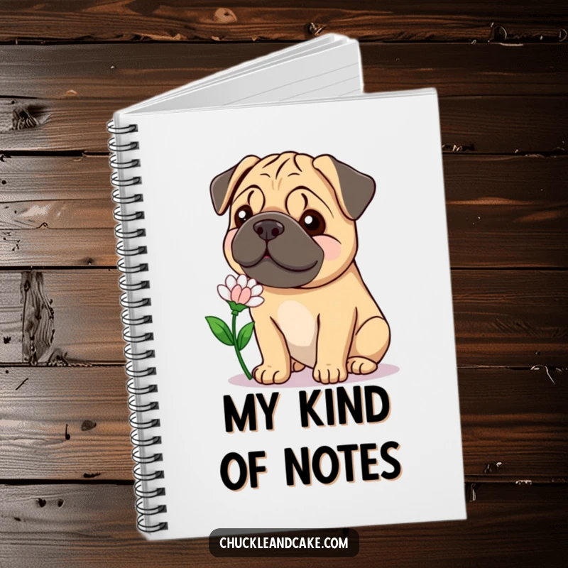 Funny Bullmastiff flower notebook for journaling, featuring a gentle, smiling dog offering a flower for sweet inspiration.