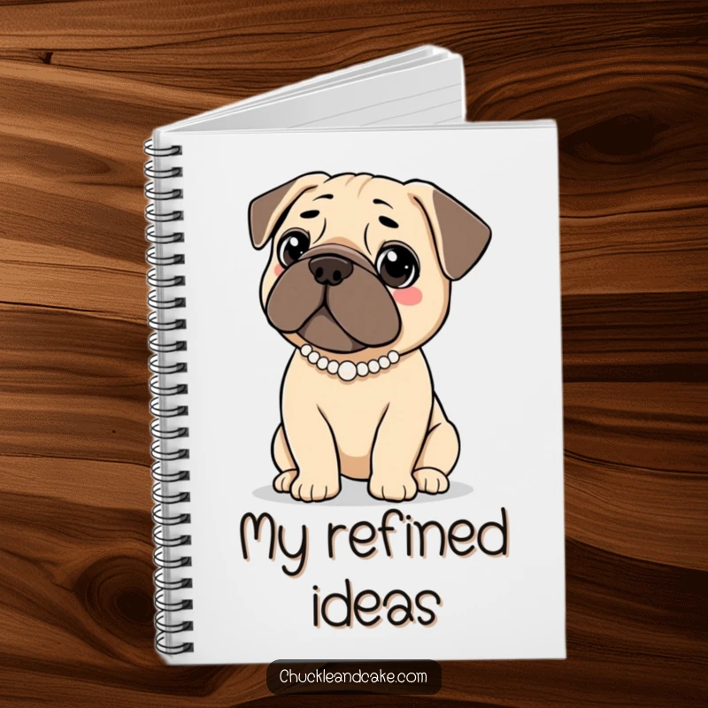Funny notebook with a Bullmastiff dog wearing a pearl necklace, looking elegantly composed, ideal for sophisticated notes.