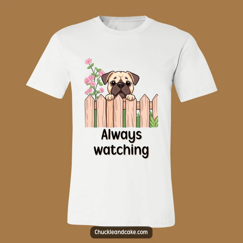 Funny Bullmastiff Peeking T-Shirt - Garden Curiosity Humor, Great Gift Tee!