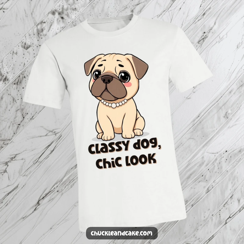Funny t-shirt featuring a Bullmastiff dog wearing a small pearl necklace, looking remarkably elegant and stylish.