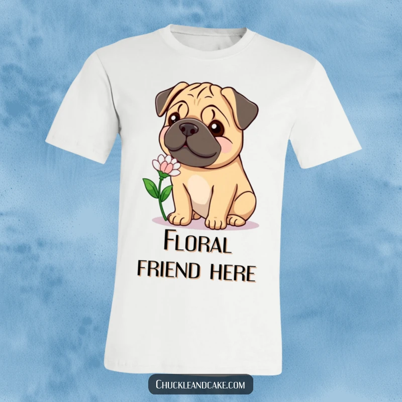 Funny Bullmastiff t-shirt showcasing a gentle, smiling dog holding a flower, conveying sweet and heartwarming humor.