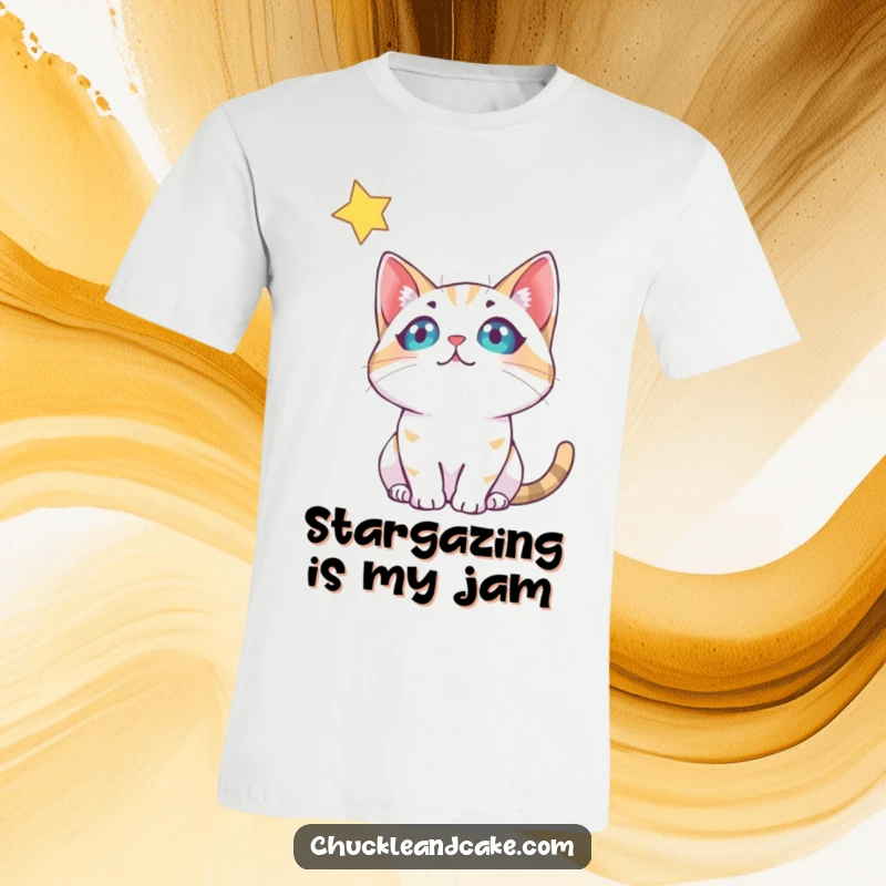 Funny Bobtail Cat T-Shirt: A delightful bobtail cat gazes up at a twinkling star, showcasing a dreamy and curious personality.