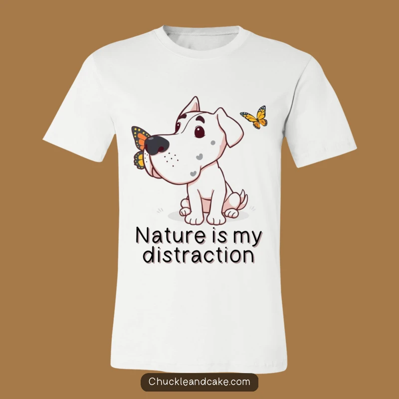 Funny Grand Dane Butterfly Curiosity T-Shirt: Whimsical & Humorous Tee for Dog Fans