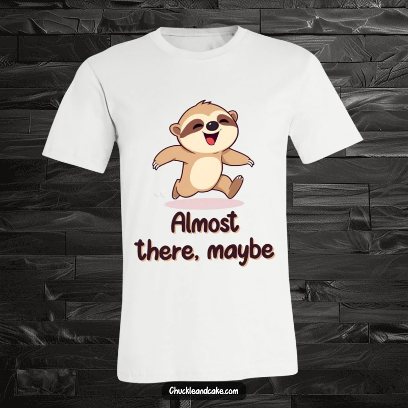 Funny sloth t-shirt, happy sloth tripping during a race, humorous athletic wear, cute animal running fail, great funny gift for runners.