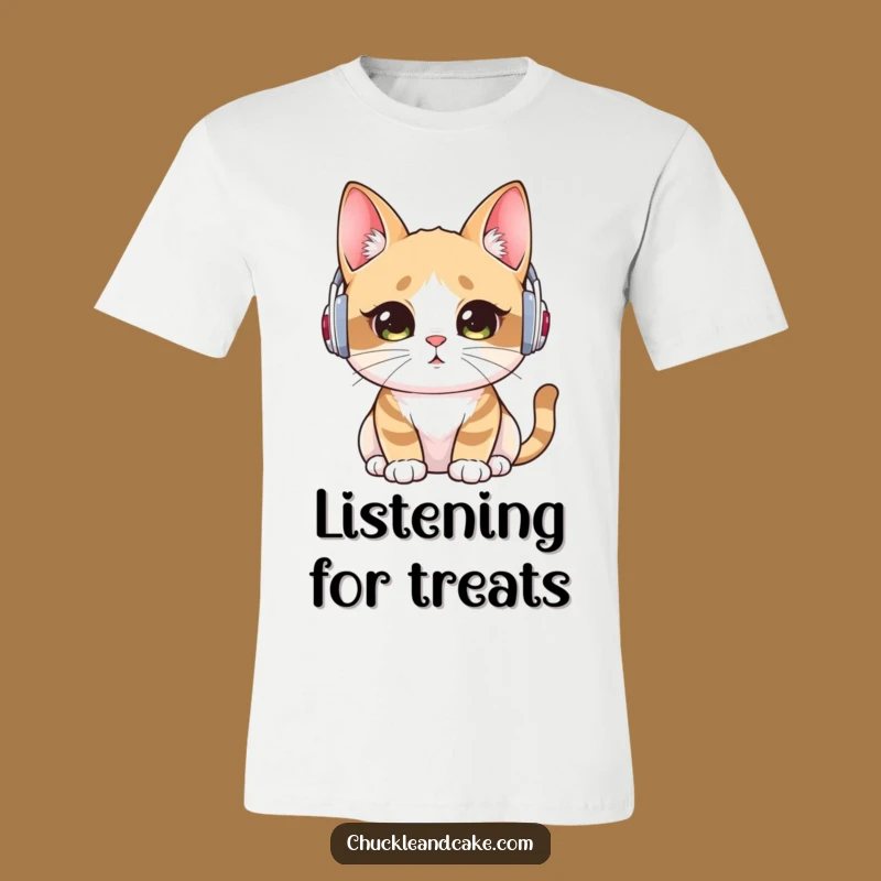 Funny Bobtail Cat T-Shirt: Focused Listener in Ear Warmers