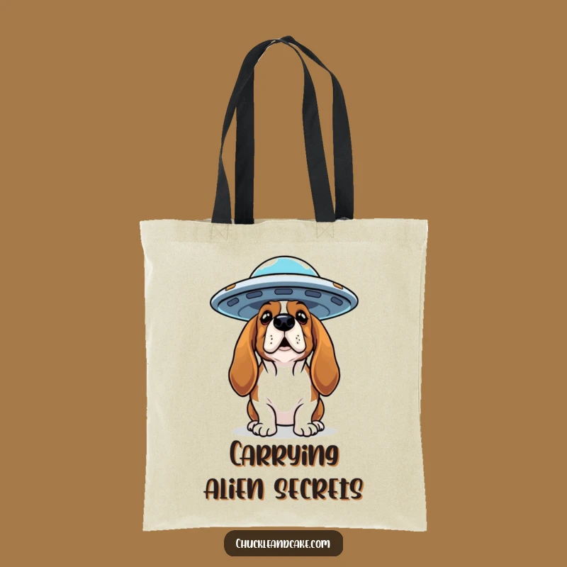 Funny Basset Hound UFO Tote: Alien Dog Carrier, Perfect Funny Gift for Mystery Fans