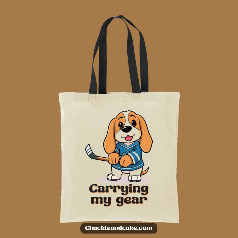 Funny Basset Hound Hockey Tote Bag - Goofy Dog Player Carry-All