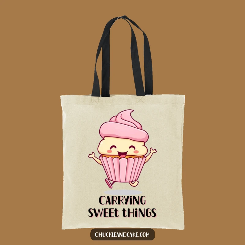 Funny Smiling Cupcake Tote Bag: Carry Your Sweetness Everywhere