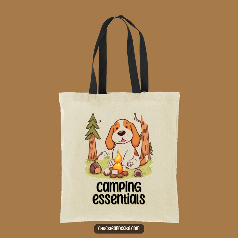 Funny Basset Hound Campfire Tote Bag: Humorous Outdoor Accessory for Everyday Adventures