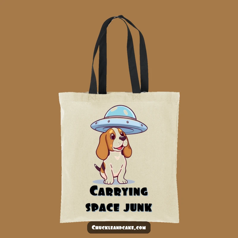 Funny Basset Hound UFO Tote Bag: Humorous Carry-All for Dog & Alien Aficionados