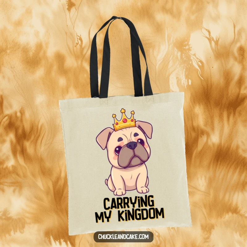 Funny Bullmastiff tote bag featuring a proud, crowned dog, perfect for carrying groceries or royal decrees with humor.