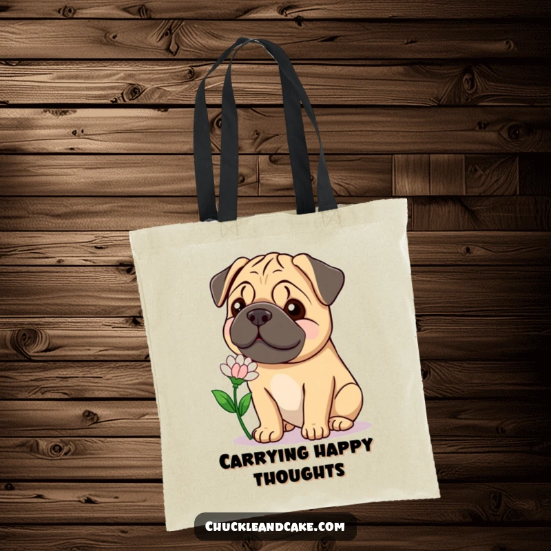 Funny Bullmastiff tote bag featuring a smiling dog offering a flower, perfect for carrying essentials with gentle humor.