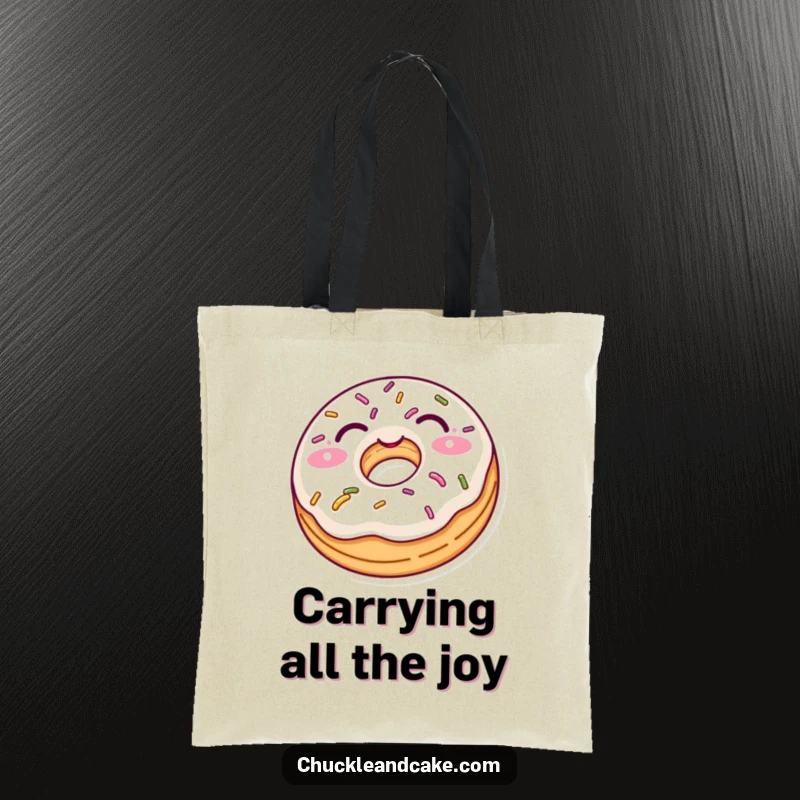 Funny tote bag with a delighted donut featuring sprinkles and a playful wink, ideal for shopping and daily errands.